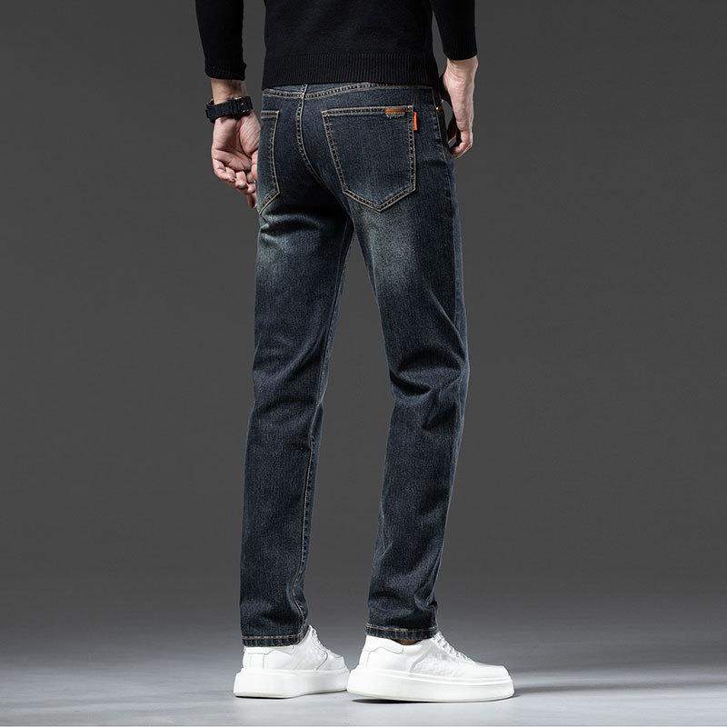 Осенние новые высококачественные потертые джинсы цвета античной бронзы для мужчин, модные брендовые деловые прямые повседневные длинные брюки