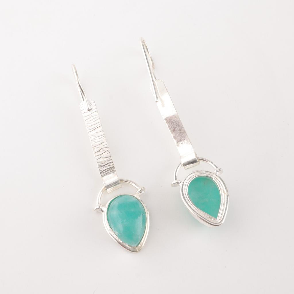 Амазонит Драгоценный камень 925 Стерлинговое серебро Ручная работа Серьги 2,3" Подарок на годовщину EE-166-23