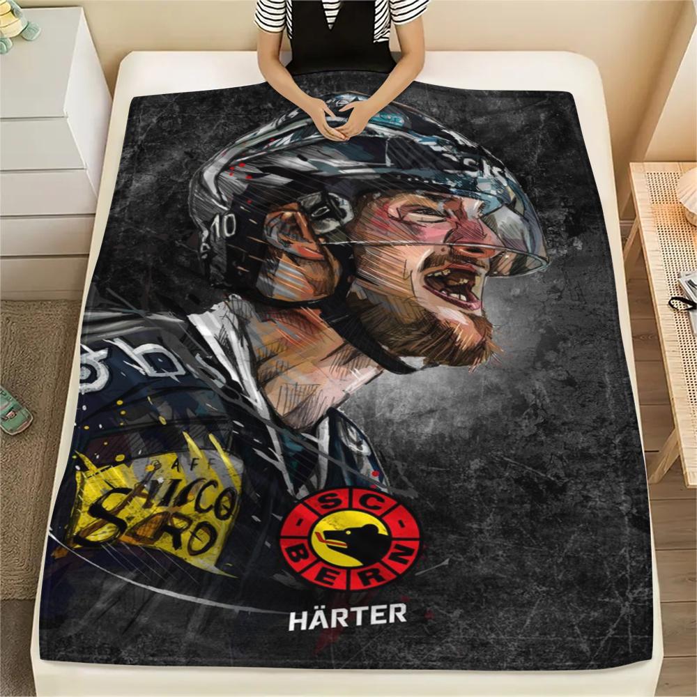 1PC SC Bern Hockey Team Print Flannel Blanket, High quality Comfortable for All Seasons, Home Decor, Warmth and Comfort, Perfect for Christmas Gifts
