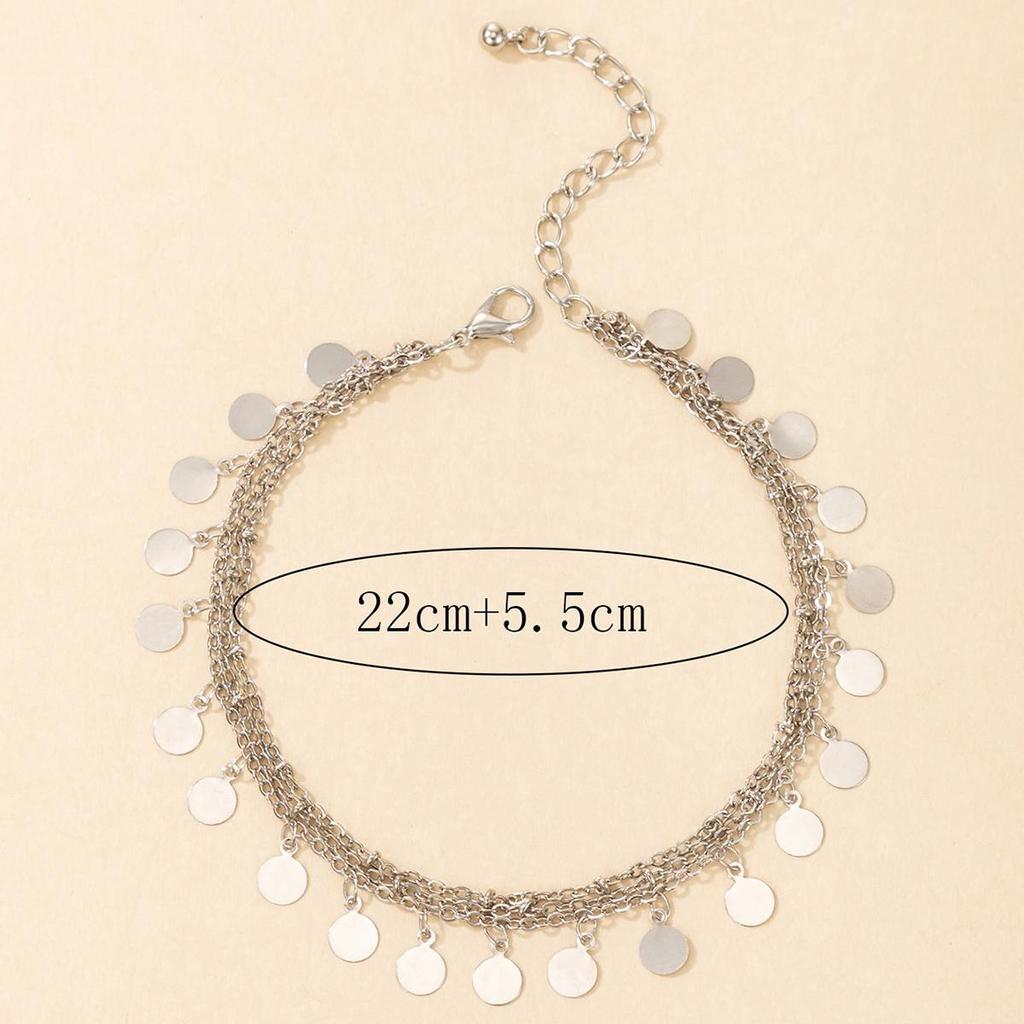 Charm Gold Color Wafer Tassel Anklet for Women Iron Alloy Metal Foot Chain Beach Jewelry