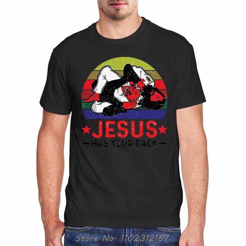 Men Jesus Has Your Back Jiu Jitsu Vintage Christian T-shirt Cotton Tops Kawaii Oversized T Shirt Harajuku Oversize Streetwear