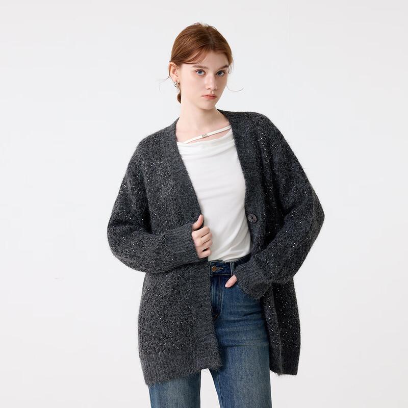 FivePlus Women's V-Neck Sequin Knit Alpaca Blend Cardigan