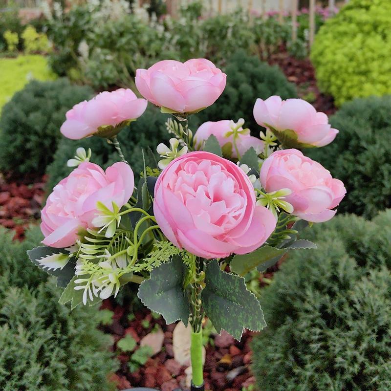 Светодиодные фонари-камелии на солнечных батареях, 7 головок, Декор для цветочного сада, Освещение для наружных дорожек, Освещение для газона, Атмосферное освещение