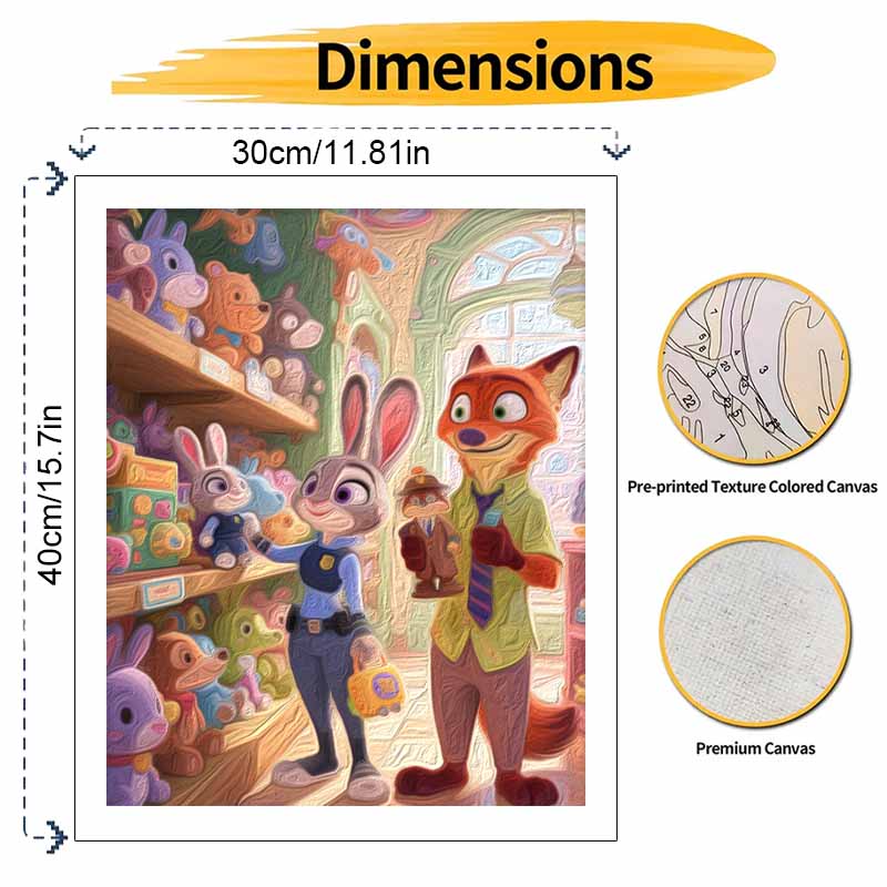 Disney Цифровой набор для рисования маслом Ручная раскраска Картина Домашний декор Сцена из мультфильма Зверополис Полицейский Лис Кролик Магазин игрушек
