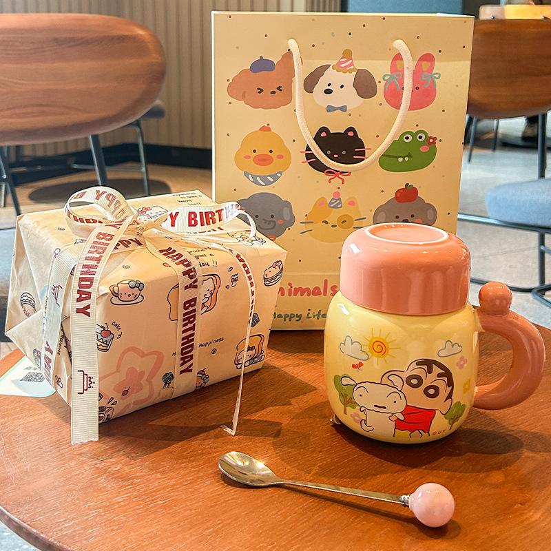 Crayon Xiaoxin Ceramic Kettle High-value mug with lid Cute large-capacity coffee water cup Birthday gift