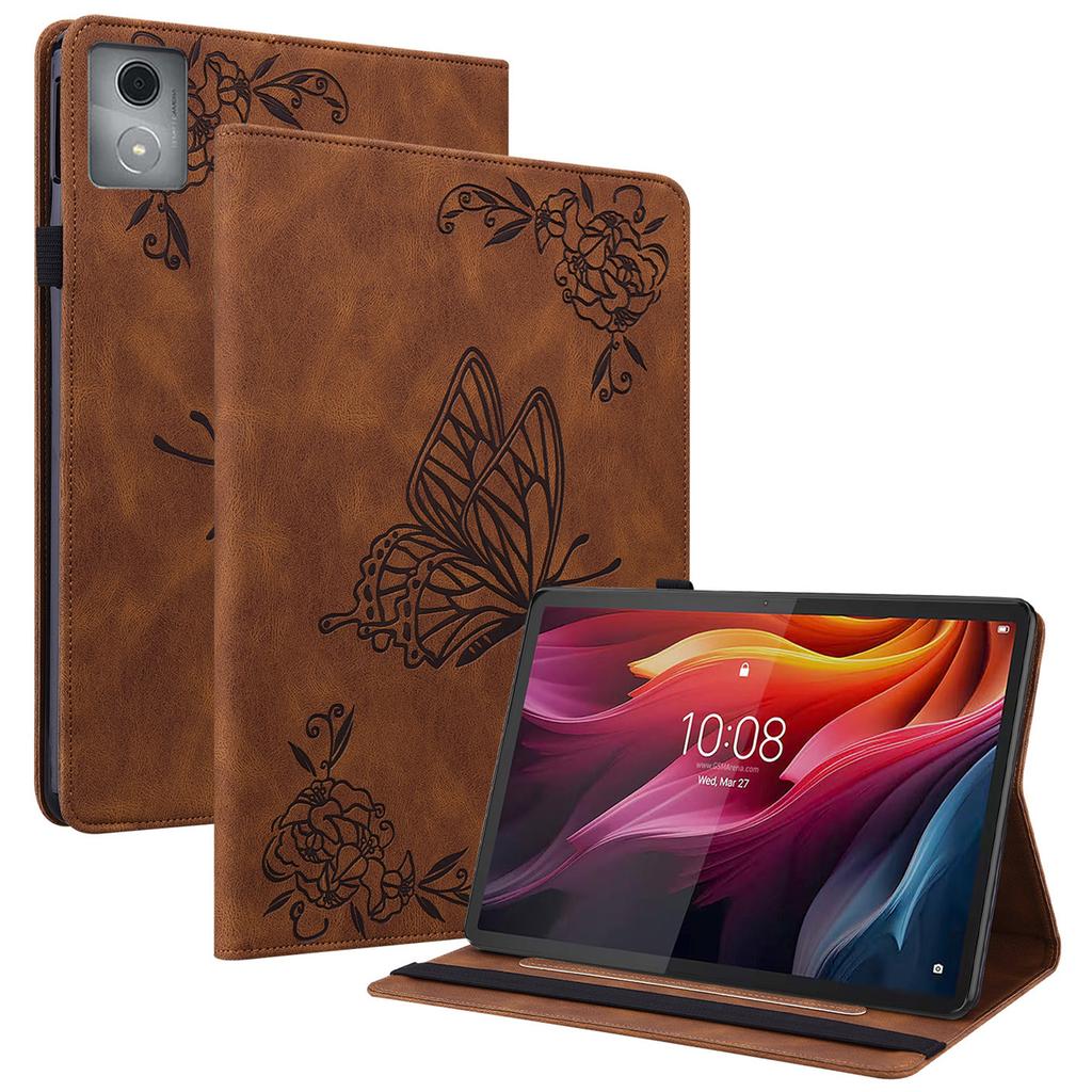 Чехол-книжка для Lenovo Tab K11 Plus, с тиснением «Цветок и бабочка», из ПУ-кожи, с отделениями для карт