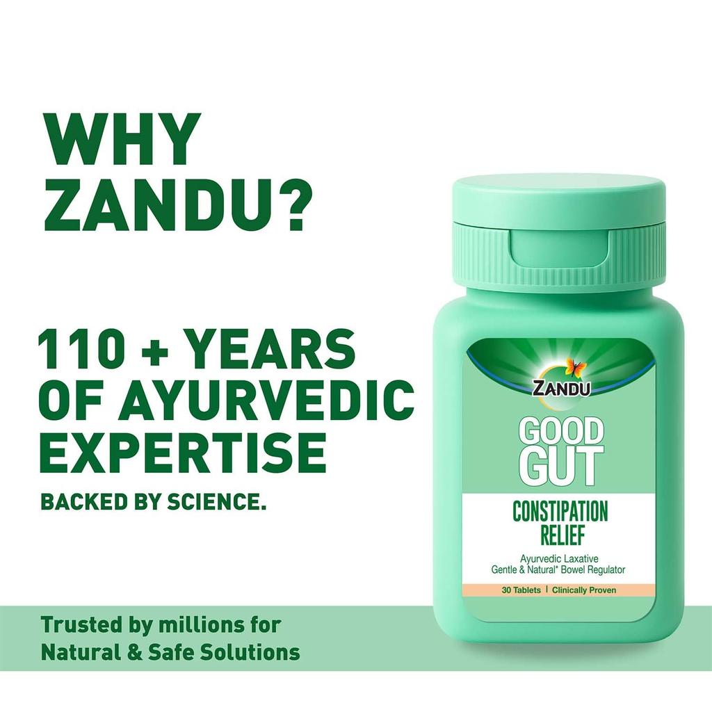 Zandu Good Gut Таблетки для облегчения запора 30 таблеток Аюрведическое натуральное средство для регуляции работы кишечника