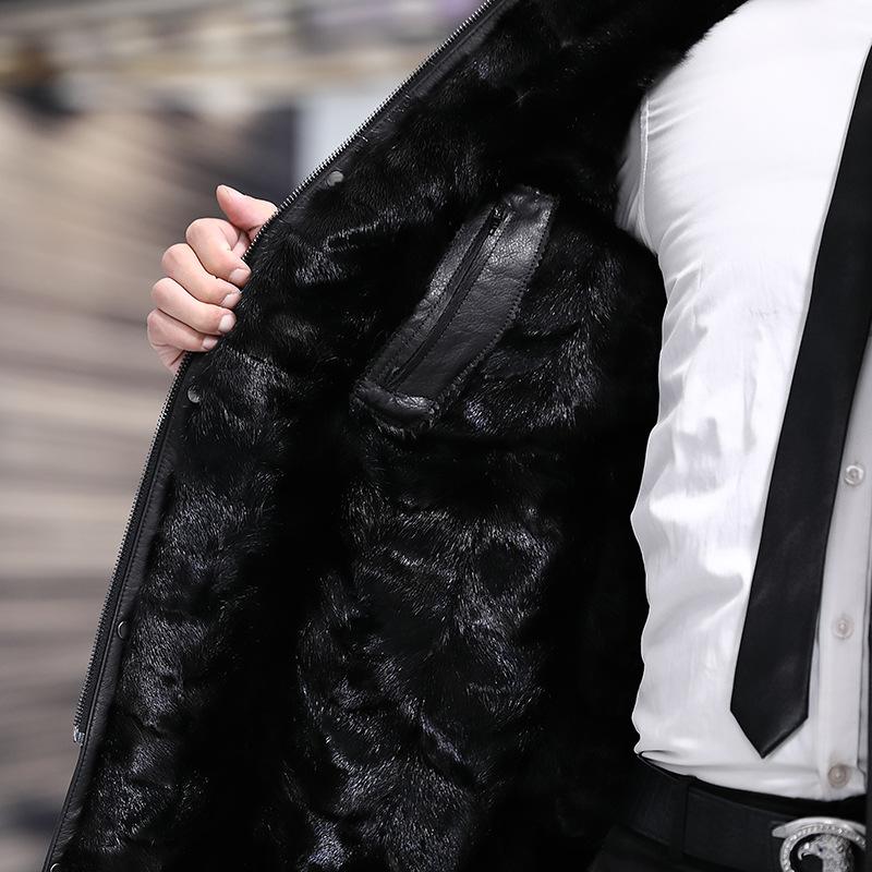 Зимняя мужская кожаная куртка из меха, коровья кожа, подкладка из норки, стоячий лацкан, норка, повседневный деловой