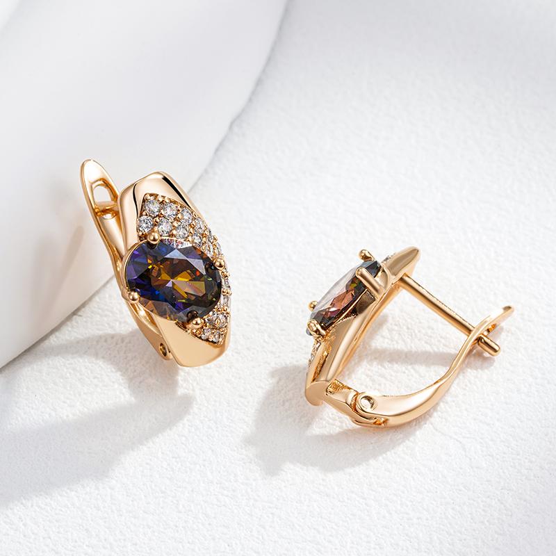 Новые серьги-капли цвета розового золота для женщин, изящные, с цветными натуральными цирконами овальной огранки, аксессуары, повседневные изысканные украшения