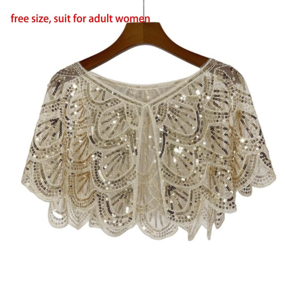 Art Deco Hollowed-out Shawl Beaded Lace Shoulder Cover Vintage Sequin Poncho Coat Women