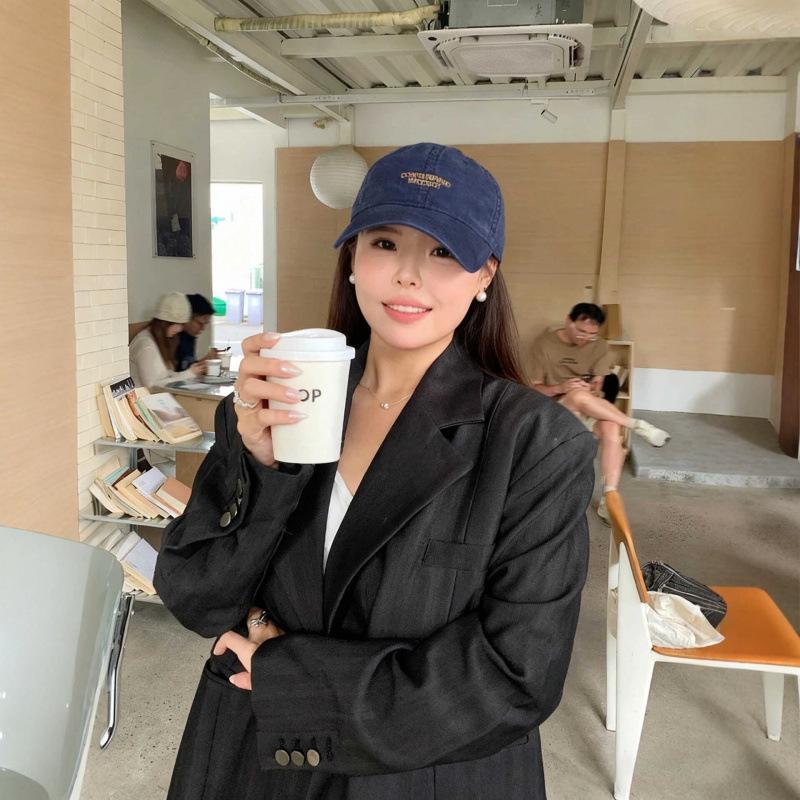 Retro Washed Letter Embroidered Baseball Cap Unisex Face Cap Trendy Brand Versatile Sun Hat