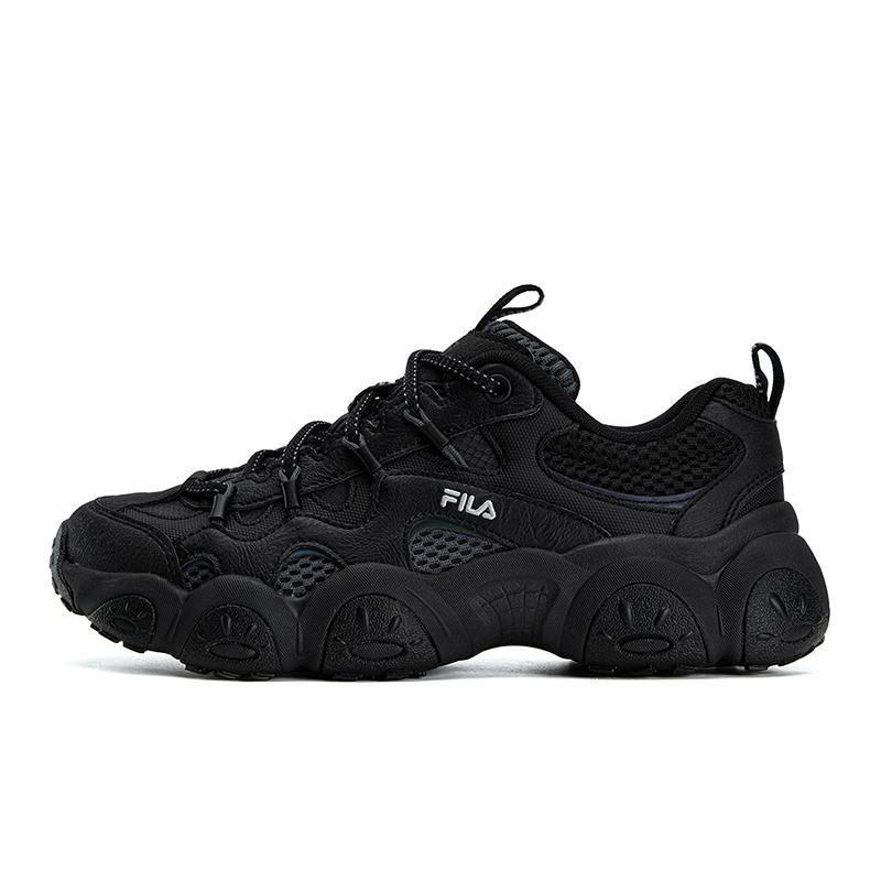 FILA FLUID 7 Abrasion Resistant Lightweight Breathable Low top Chunky Sneakers Women's Black/Shadow Black Gray F12W632103FBK