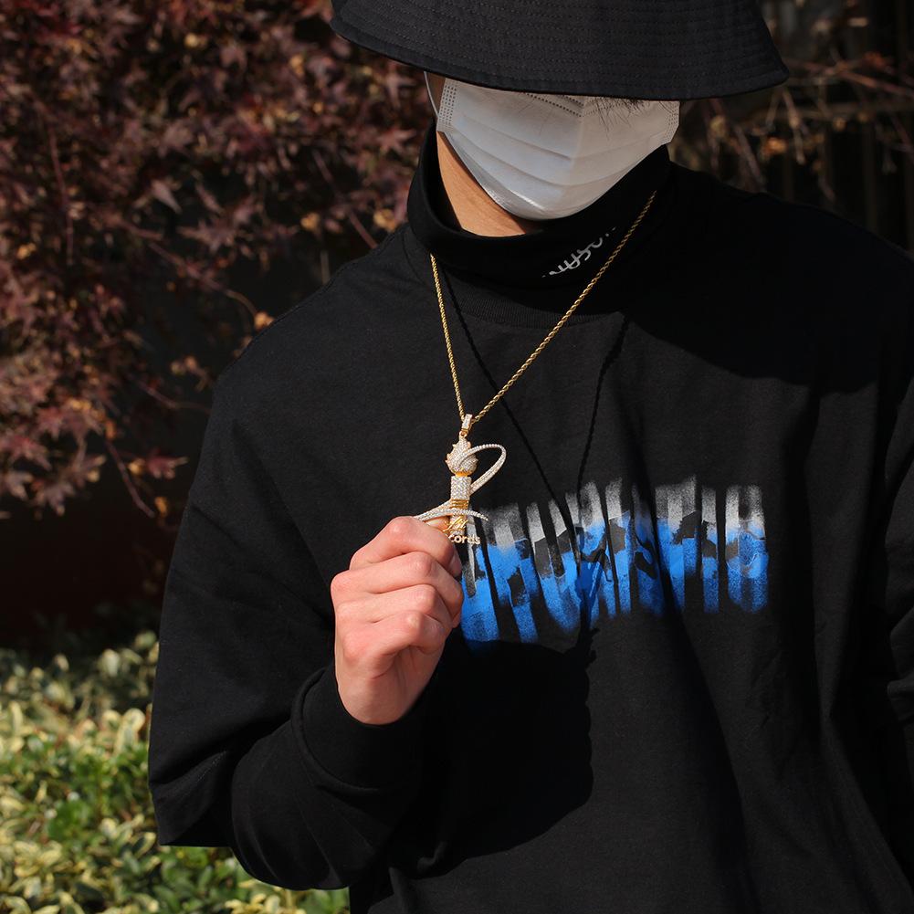 Европейский хип-хоп факел памятный кулон полный горный хрусталь циркон ожерелье мужские и женские одинаковые персонализированные модные аксессуары