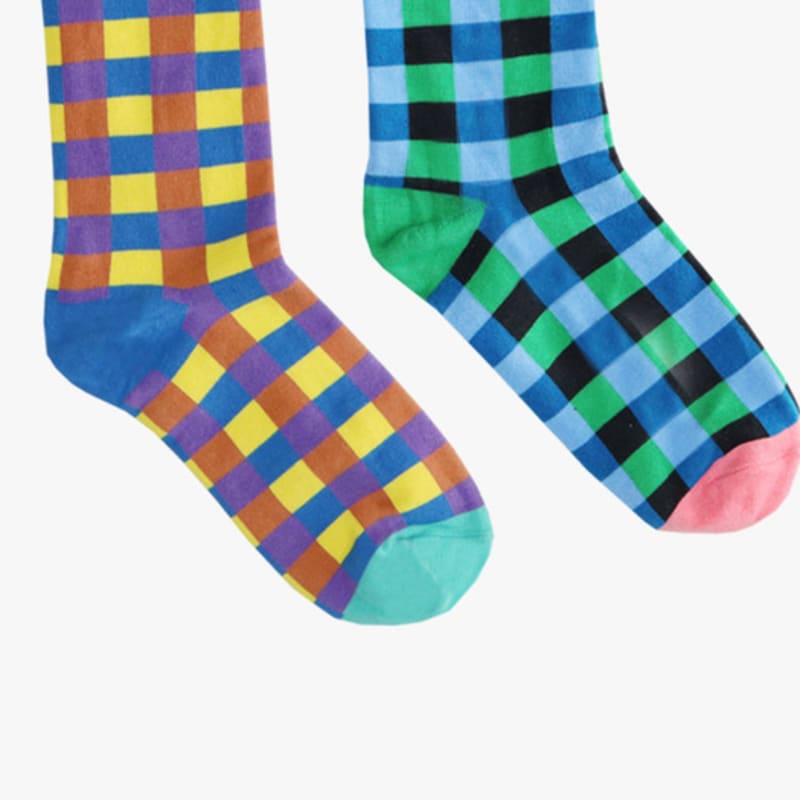 pink PINEAPPLE [2EA 1SET] COLORED CHECK SOCKS_MIX