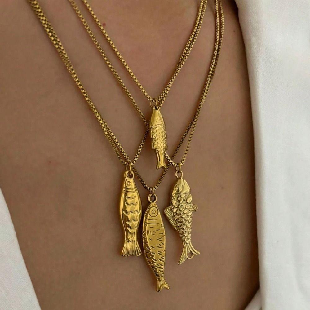 Stainless Steel Fish Pendant Necklace Waterproof Luxury Choker Summer Season