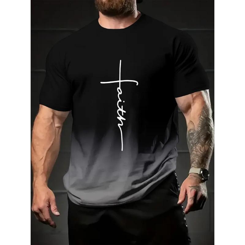 Летний топ с круглым вырезом и 3D-принтом градиентных букв, модная повседневная мужская футболка с коротким рукавом