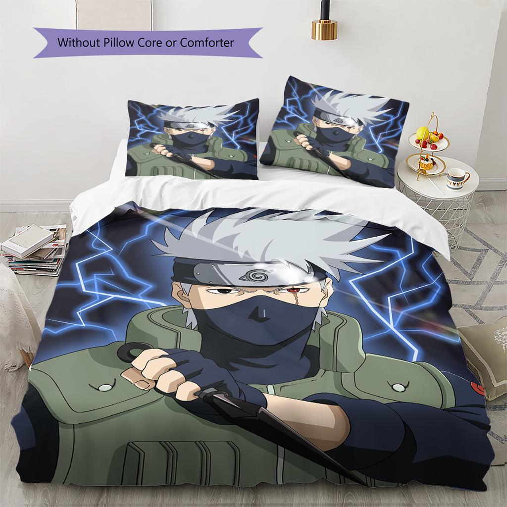 Хатаке Какаши Узор Наруто Постельное белье Домашний декор Подарок на день рождения (1 пододеяльник + 2 наволочки, без наполнителя)