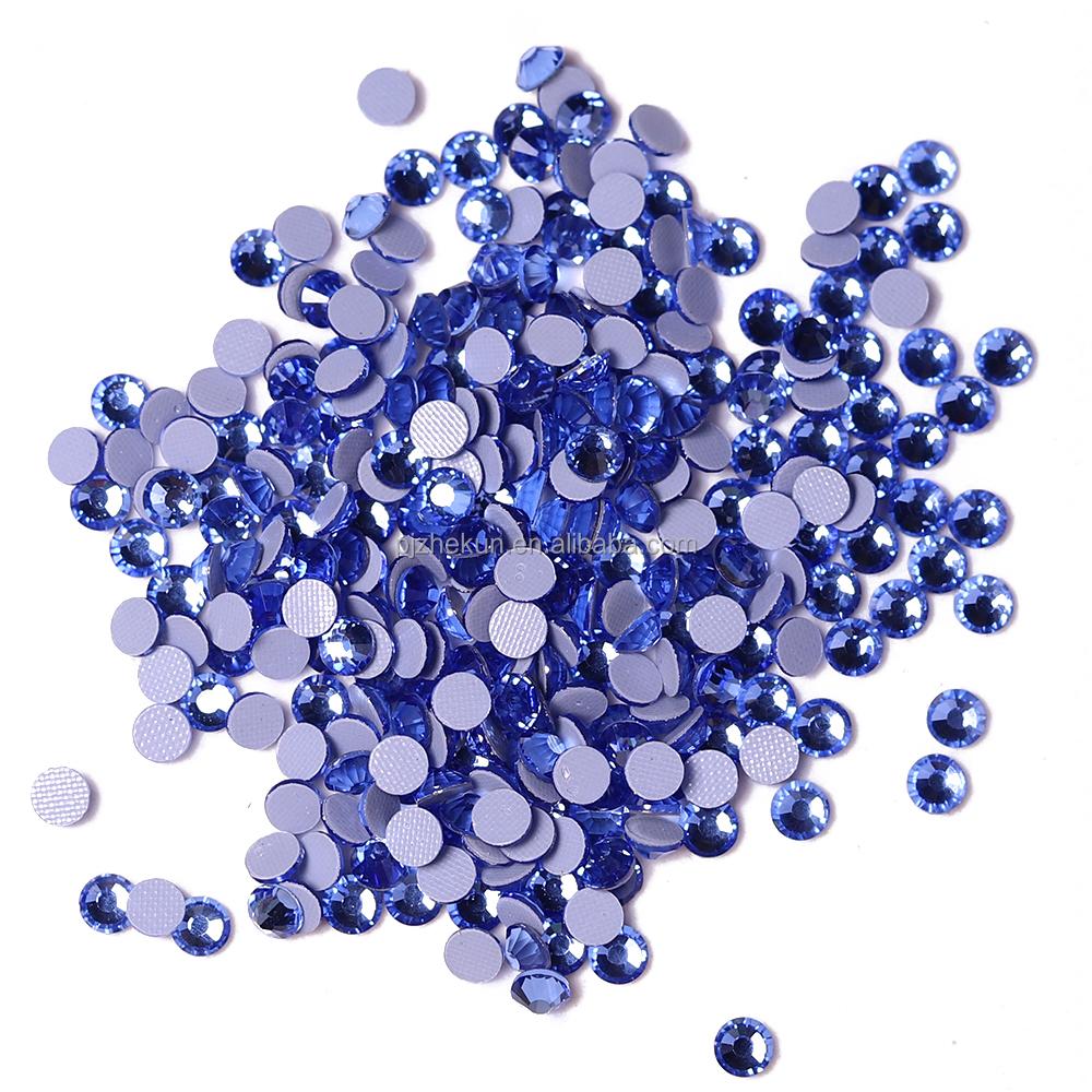 Zk High Quality Washable Light Sapphire SS6-SS30 Heat Fix Glass Crystal Eco-Friendly 12 Facets Loose Rhinestones