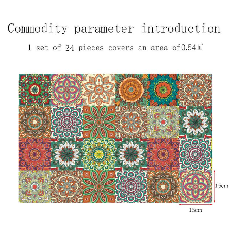 24 шт. наклейки на плитку мандалы в стиле ретро, ​​красочные водонепроницаемые термостойкие самоклеящиеся плитки, пленка на стену