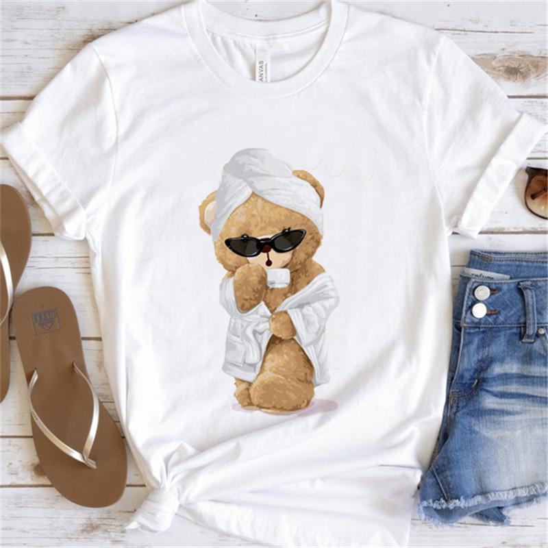 Cool Bear Cartoon Pattern T-shirt Women Tops Summer Vigorous Lovely Harajuku Female Fashion Tees Ladies Shirt