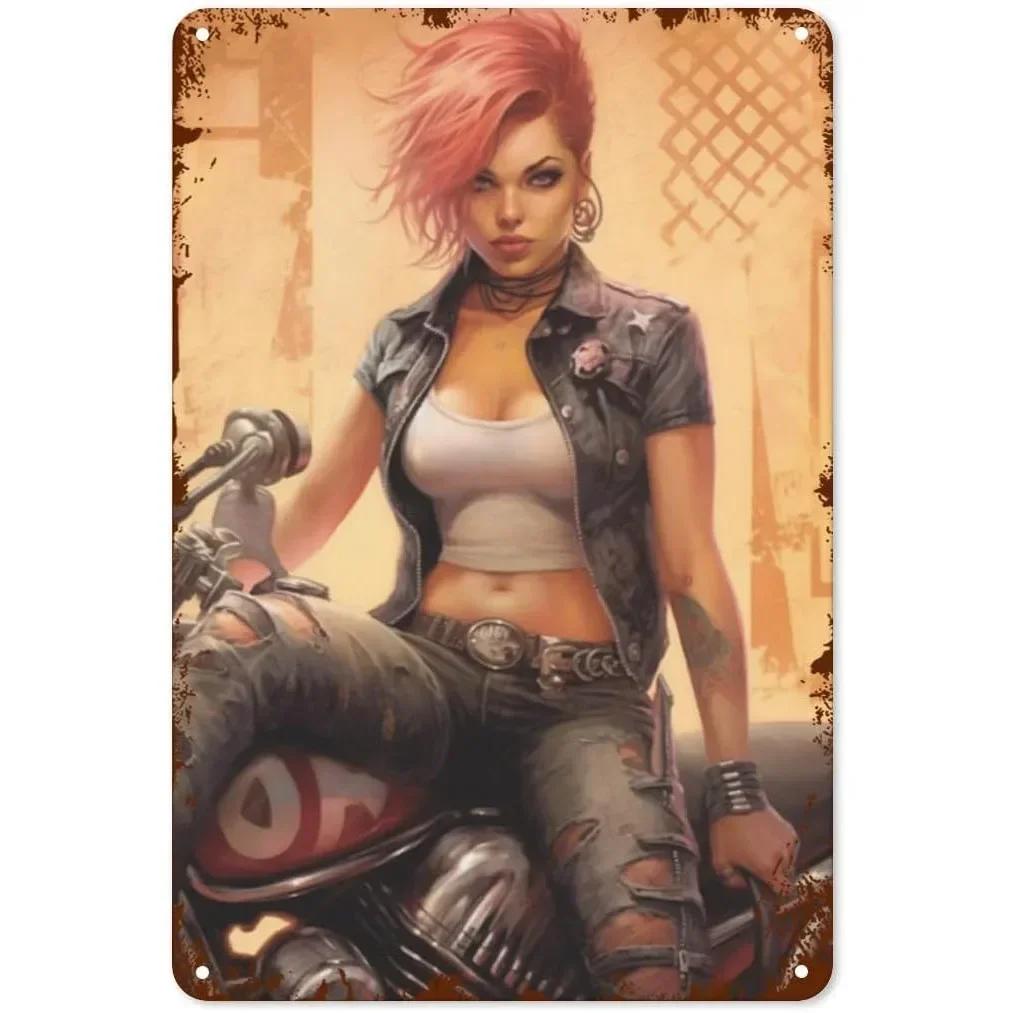 Металлические жестяные вывески для девочек и женщин, винтажные мотоциклетные забавные художественные настенные украшения для дома, мужчины, пещеры, гаража, кафе, баров, пабы