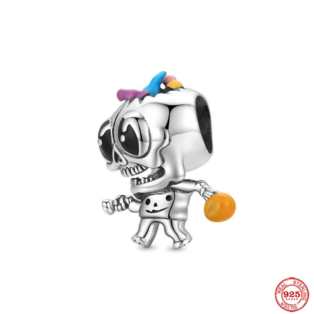 Fashion 925 Silver Charm Skeleton Bead Halloween Easter Pendant Safety Chain Fit Original Fashion Bracelet DIY Women Dangle Gift