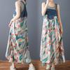 DIMANAF 2025 New Summer Women Plus Size Loose Vintage Printing Dress Basic Denim Spliced Sundress Casual Long Dress