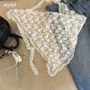 Vintage Crochet Hollow Scarf For Women Triangle Headband  Summer Lace Embroidery Neckerchief Travel Literary Po Hair Scarf