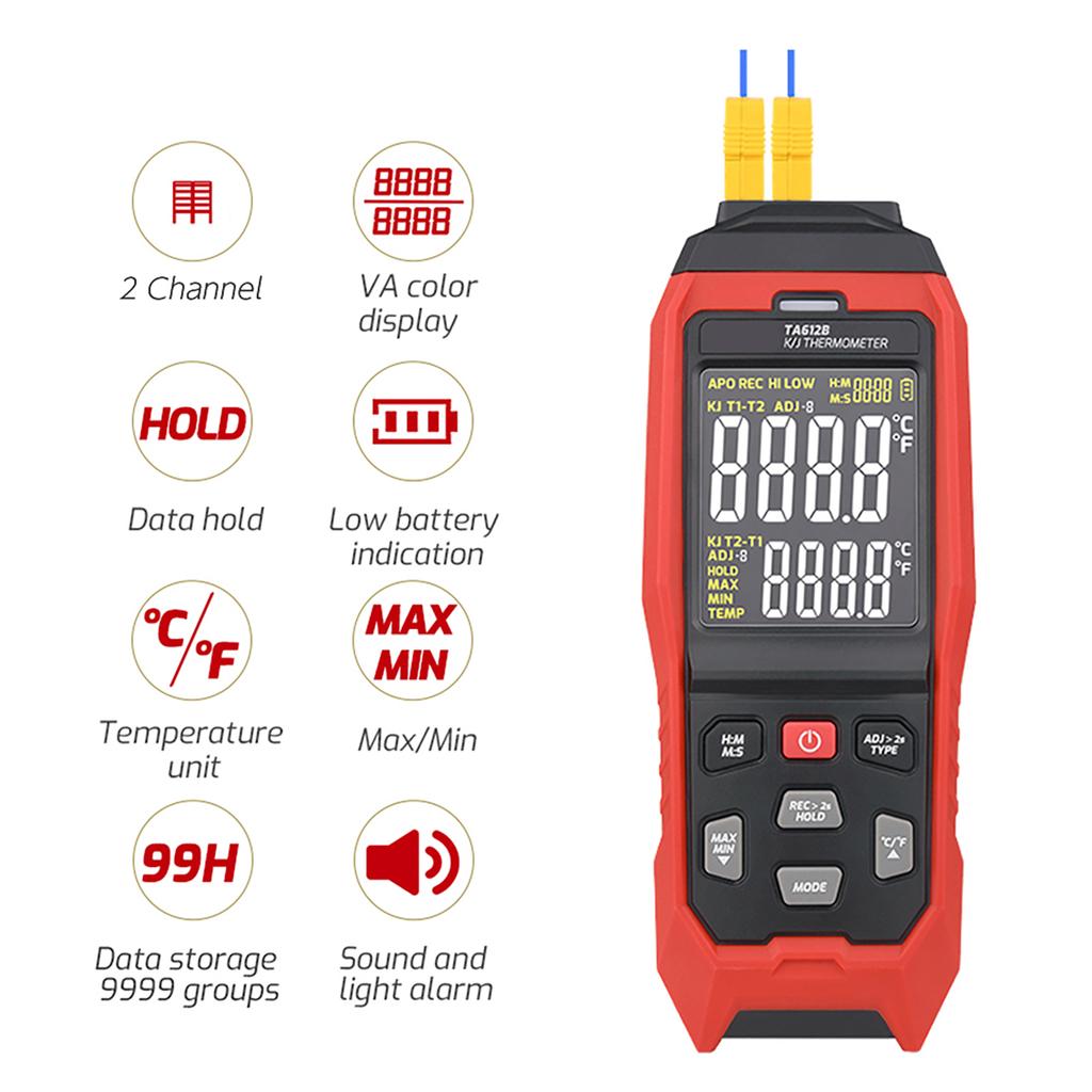 TASI TA612C 4-канальный термометр-термопара типа K/J -200~1372/ -328~2501 градусов Фаренгейта Ручной цифровой ЖК-измеритель температуры 5000 групп