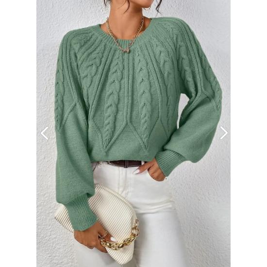 Плетеный трикотаж с круглым вырезом и итальянскими рукавами Мятный свитер