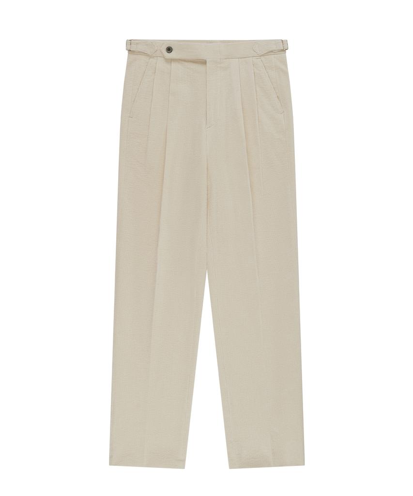 BELLIEF Corduroy Adjust Double-Pleated Relaxed Trouser (Ecru)