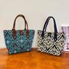 Large Capacity Ethnic Style Knitted Bag Colorful Embroidery Handbag Printing Canvas Bag  Travel