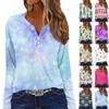 Women's Fashion Casual Floral Christmas Print V Neck Long Sleeved Button Up Long Sleeved Top
