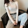 Autumn and Winter New Long-sleeved Pullover Versatile Solid Color Korean Style Half Turtleneck Student Slim Knitted Bottoming Shirt Tops for Women