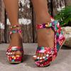 2024 Летняя высококачественная женская обувь Модные женские босоножки с открытым носком и цветными блоками, с одной линией пряжки на очень высоком каблуке