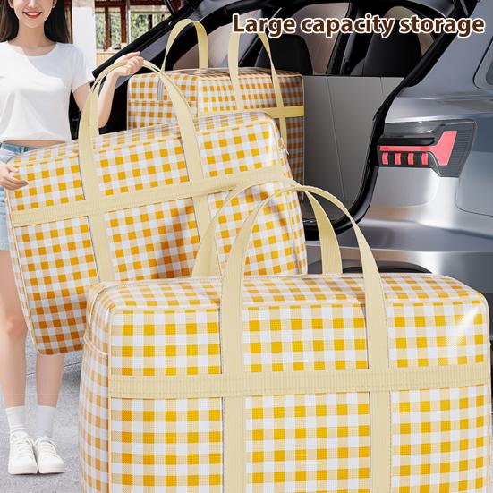 Сумка для хранения одеял с прочной молнией, усиленными ручками, клетчатым принтом, большой вместимости, из нетканого материала, органайзер для хранения одеял