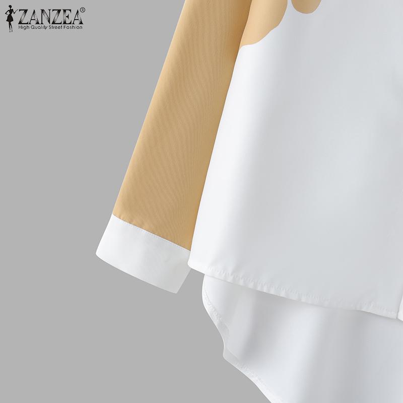 ZANZEA Женские весенние рубашки с цветочным принтом и длинным рукавом