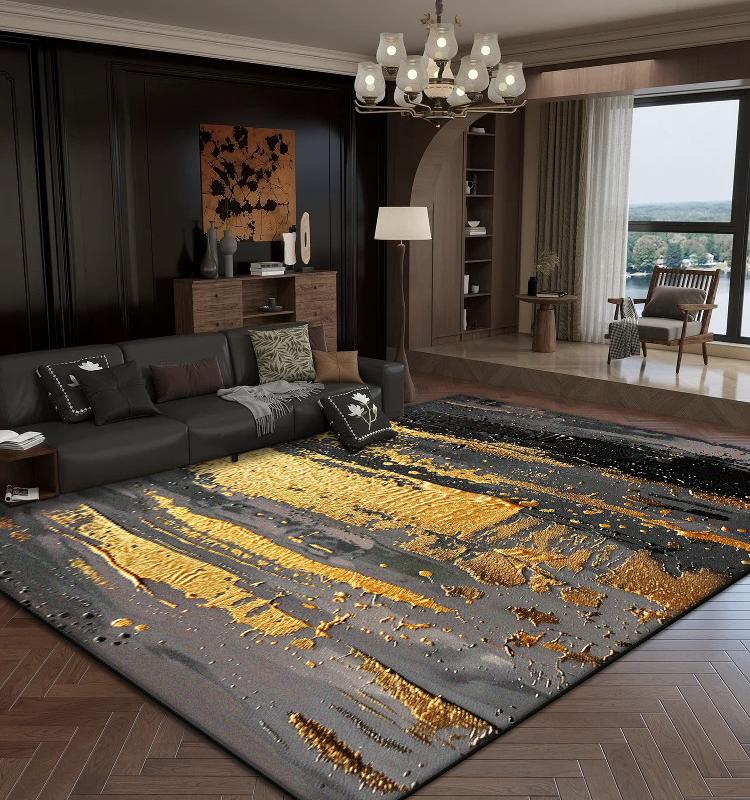 Luxury Abstract Living Room Carpets Golden Decoration Home Sofa Large Area Rugs Bedroom Bedside Tatami Soft Non-slip Floor Mat
