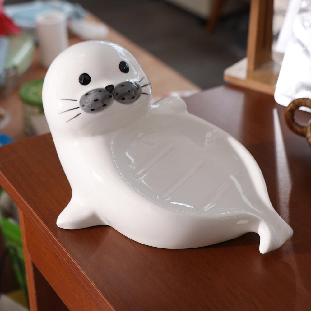 Cute Self Draining Soap Holder Drainable Bathroom Decor Organizer Sea Lion Soap Dish Household