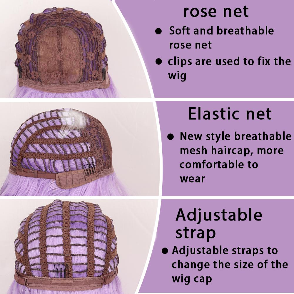 MISS WIG Фиолетовый волнистый парик из синтетического термостойкого волокна для женщин с челкой, черный, розовый, коричневый, косплей, повседневный парик