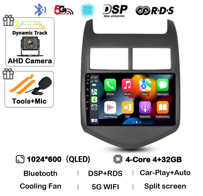 Android 14 CarPlay Auto для Chevrolet Aveo 2 Sonic T300 2011 2012 2013 2014 2015 Автомобильный радиоприемник, мультимедийный плеер, GPS, стерео, WIFI+4G