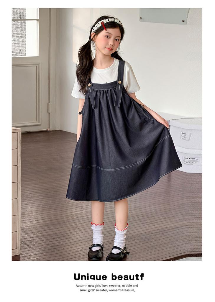 Girls' Summer Dress 2026 New Style Children's Stylish Medium and Large Girls' Summer Dress Cowboy Strap Skirt Two Piece Set