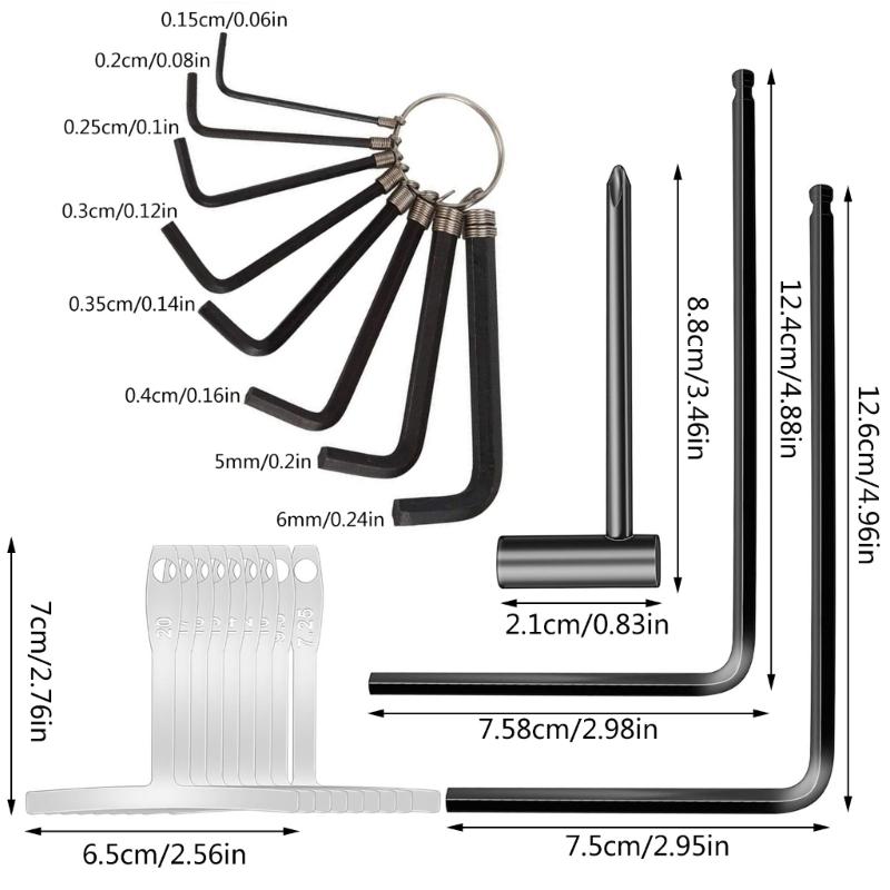 20Pcs Guitar Repair Tool Guitar Trusses Rod Allen Wrench Fretboard Radius Gauges