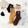 Однотонные вышитые носки-гольфы до середины голени для девочек, женские носки, носки из кораллового флиса, милые носки для дома