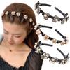 Pearl Flowers Hairpin Hairbands for Women Non-Slip Headband Rhinestones Hair Bands Clips Hairstyle Double Bangs Hair Accessories