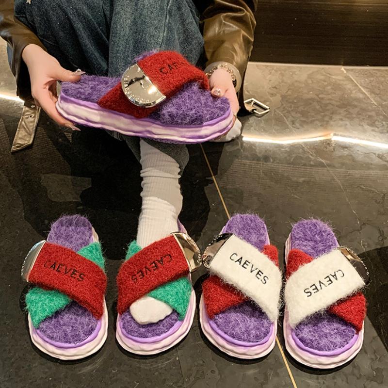 Женские тапочки зимние плюшевые туфли на платформе для дома для женщин модные нескользящие парные тапочки домашние слайдеры женские Zapatos De Mujer