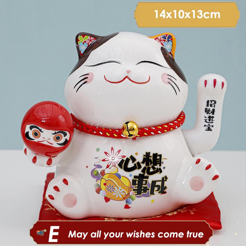 5,5-дюймовый керамический манящий кот Манеки Неко Украшение Фэн-шуй Качели Удачливый кот на батарейках Бизнес-подарок