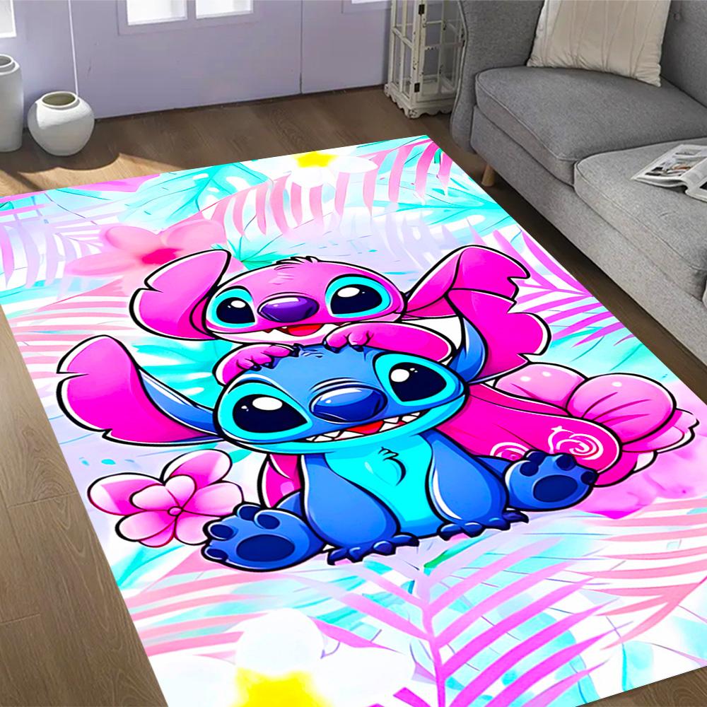 Stitch And Angel In Space Disney Cartoon Theme Anti-Slip Rug - Polyester, Home Decor, Suitable for Bedrooms, Living Rooms, Doorways, and Studios