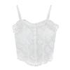 Lace-Patterned Camisole with Chest Pads & Pleated Pearls - Sexy Backless Top