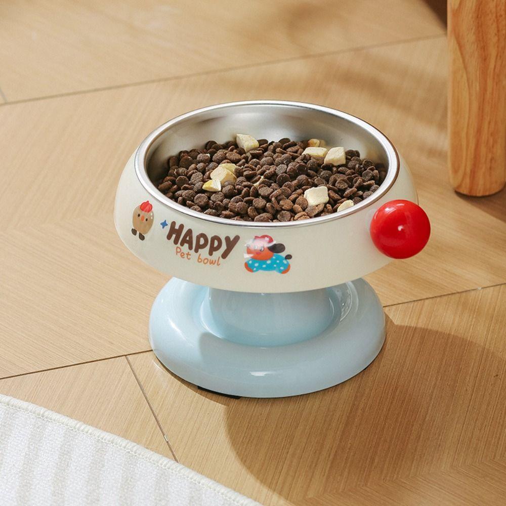 Stainless Steel Pet High Footed Bowl Cartoon Anti Slip Cat Bowl Large Capacity Anti Vomiting Elevated Pet Feeder Bowl